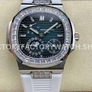 GR Patek Philippe Nautilus 5712G blue dial diamond bezel white rubber strap