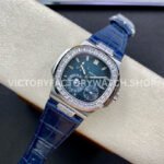 GR Factory Patek Philippe Nautilus 5712G 40mm White Gold Leather Strap Diamond Bezel Grey Dial