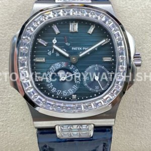 GR Patek Philippe Nautilus 5712G grey dial diamond bezel leather strap