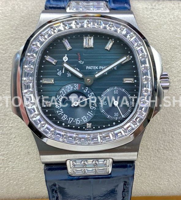 GR Patek Philippe Nautilus 5712G grey dial diamond bezel leather strap