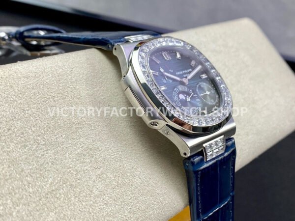 GR Factory Patek Philippe Nautilus 5712G 40mm White Gold Leather Strap Diamond Bezel Grey Dial
