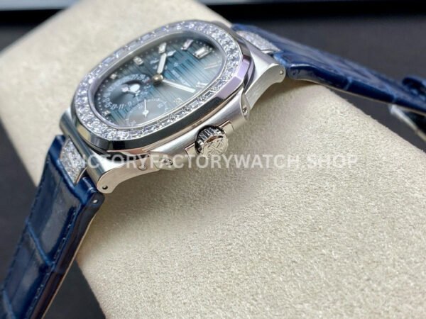 GR Factory Patek Philippe Nautilus 5712G 40mm White Gold Leather Strap Diamond Bezel Grey Dial
