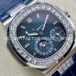 GR Factory Patek Philippe Nautilus 5712G 40mm White Gold Leather Strap Diamond Bezel Grey Dial