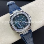 GR Factory Patek Philippe Nautilus 5712G 40mm White Gold Leather Strap Diamond Bezel Grey Dial
