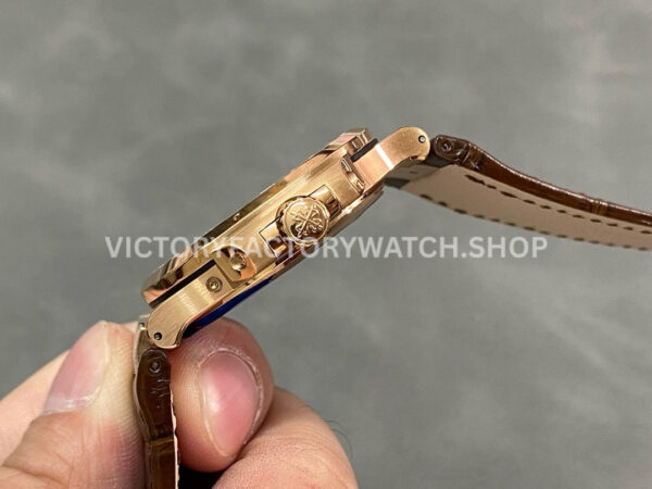 GR Factory Patek Philippe Nautilus 5712G 40mm Rose Gold Leather Strap Diamond Bezel Grey Dial (1) GR Factory Patek Philippe Nautilus 5712R 40mm Rose Gold Leather Strap Diamond Bezel Grey Dial