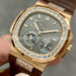GR Factory Patek Philippe Nautilus 5712G 40mm Rose Gold Leather Strap Diamond Bezel Grey Dial (2) GR Factory Patek Philippe Nautilus 5712R 40mm Rose Gold Leather Strap Diamond Bezel Grey Dial