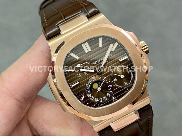 GR Factory Patek Philippe Nautilus 5712R 40mm Rose Gold Leather Strap Brown Dial