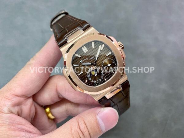 GR Factory Patek Philippe Nautilus 5712R 40mm Rose Gold Leather Strap Brown Dial