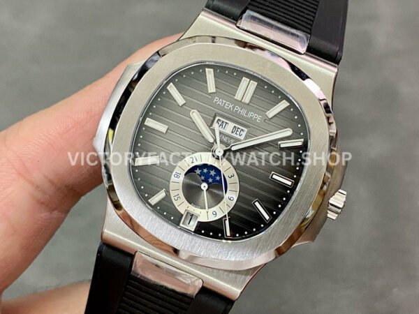 GR Factory Patek Philippe Nautilus 5726 40mm Steel Black Rubber Strap Grey Dial