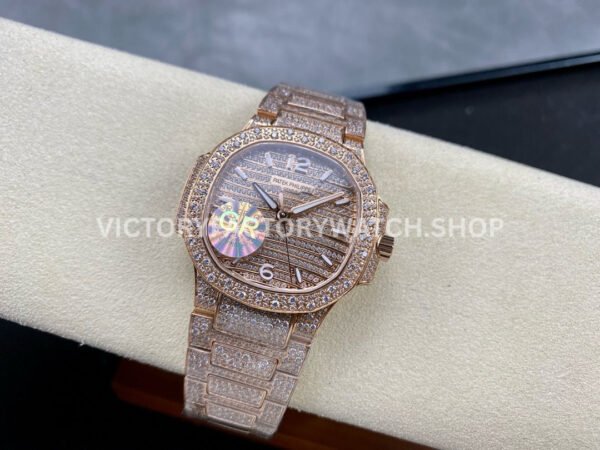GR Factory Patek Philippe Nautilus 7118/1450G-001 35.2mm Full Diamond Rose Gold Diamond Dial