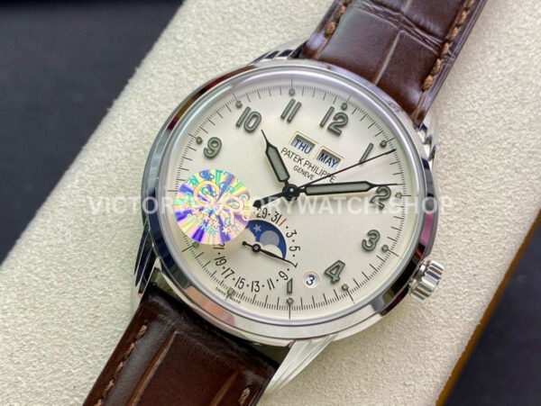 GR Factory Patek Philippe Perpetual Calendar 5320G-001 40mm White Gold Leather Strap Arabic Numerals White Dial