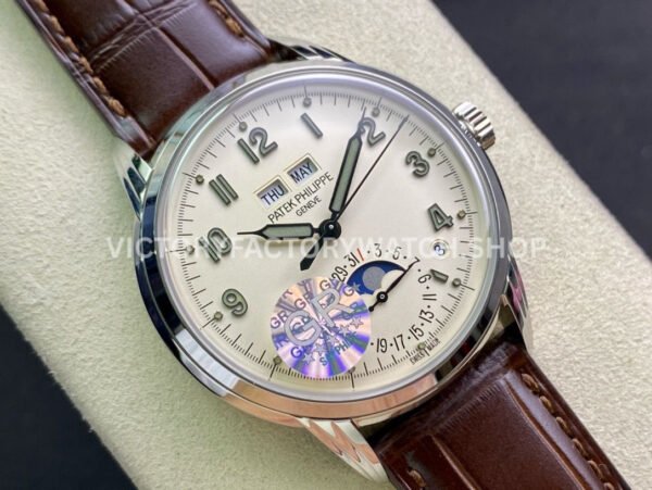 GR Factory Patek Philippe Perpetual Calendar 5320G-001 40mm White Gold Leather Strap Arabic Numerals White Dial