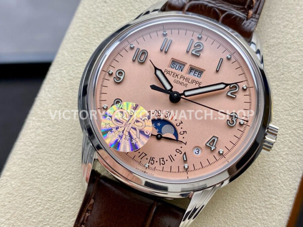 GR Factory Patek Philippe Perpetual Calendar 5320G-011 40mm White Gold Leather Strap Arabic Numerals Pink Dial