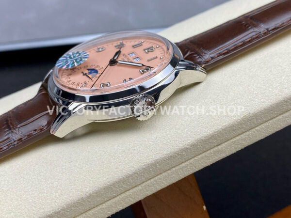 GR Factory Patek Philippe Perpetual Calendar 5320G-011 40mm White Gold Leather Strap Arabic Numerals Pink Dial