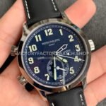 GR Factory Patek Philippe Calatrava Pilot Travel Time 5524G-001 42mm White Gold Leather Strap Arabic Numerals Blue Dial