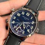 GR Factory Patek Philippe Calatrava Pilot Travel Time 5524G-001 42mm White Gold Leather Strap Arabic Numerals Blue Dial