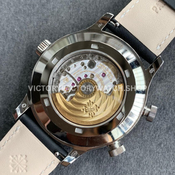 GR Factory Patek Philippe Calatrava Pilot Travel Time 5524G 42mm White Gold Leather Strap Arabic Numerals Black Dial