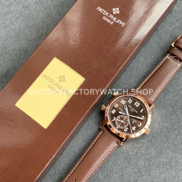 GR Factory Patek Philippe Calatrava Travel Time 5524R-001 42mm Rose Gold Leather Strap Arabic Numerals Brown Dial