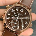 GR Factory Patek Philippe Calatrava Travel Time 5524R-001 42mm Rose Gold Leather Strap Arabic Numerals Brown Dial