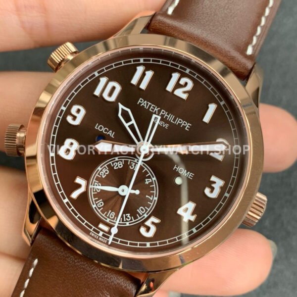 GR Factory Patek Philippe Calatrava Travel Time 5524R-001 42mm Rose Gold Leather Strap Arabic Numerals Brown Dial