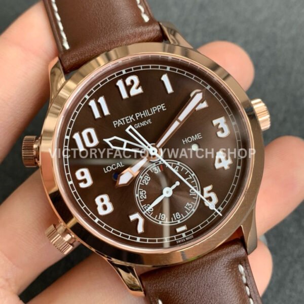 GR Factory Patek Philippe Calatrava Travel Time 5524R-001 42mm Rose Gold Leather Strap Arabic Numerals Brown Dial