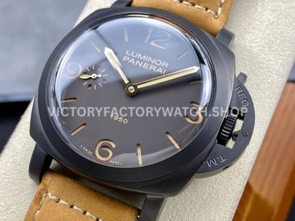 HW Factory Panerai Luminor 1950 3 Days Power Reserve PAM00375 47mm Ceramic Leather Strap Arabic Numerals Black Dial