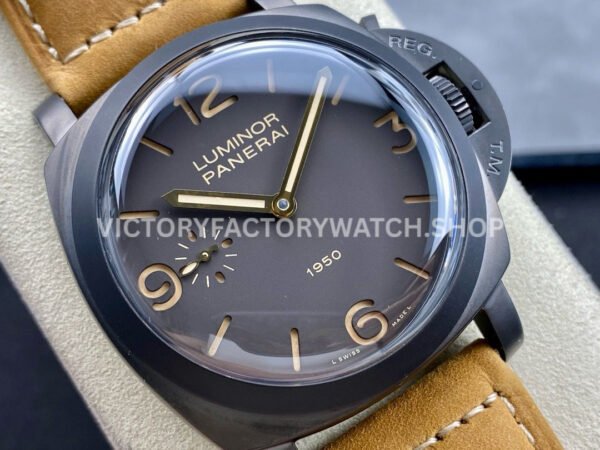 HW Factory Panerai Luminor 1950 3 Days Power Reserve PAM00375 47mm Ceramic Leather Strap Arabic Numerals Black Dial