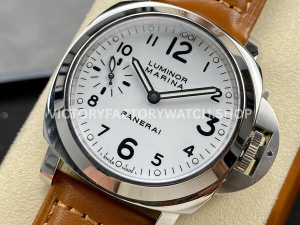 HW Factory Panerai Luminor Marina PAM00113 44mm Steel Leather Strap Arabic Numerals White Dial