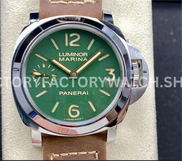 HW Factory Panerai Luminor PAM 911 44mm Steel Leather Strap Arabic Numerals Green Dial (7) HW PAM911 Panerai Luminor green dial 44mm