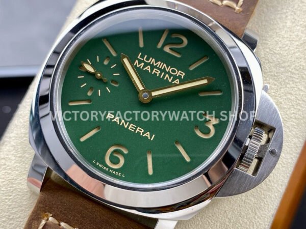 HW Factory Panerai Luminor PAM 911 44mm Steel Leather Strap Arabic Numerals Green Dial (9) HW Factory Panerai Luminor PAM911 44mm Steel Leather Strap Arabic Numerals Green Dial
