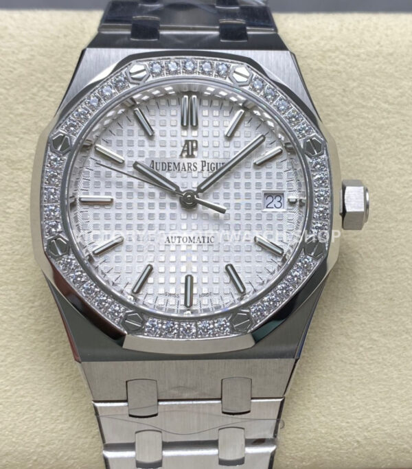 IPF Factory Audemars Piguet Royal Oak 15450ST.OO.1256ST.01 37mm Stainless Steel Diamond Bezel Silver Dial (2) AP 15450ST diamond bezel silver