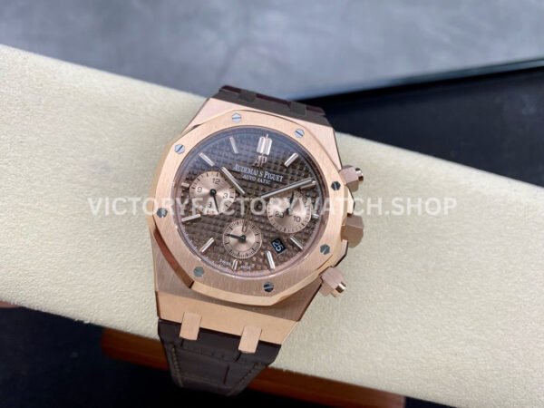 IPF Factory Audemars Piguet Royal Oak Chronograph 26239OR.OO.D821CR.01 41mm Rose Gold Leather Strap Brown Dial