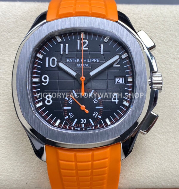 MMA Factory Patek Philippe Aquanaut 5968A-001 42.2mm Steel Orange Rubber Strap Black Dial (4) MMA Patek Philippe Aquanaut 5968A orange strap black dial