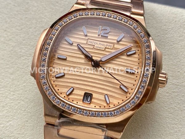 MS Factory Patek Philippe Nautilus 7118/1200R-010 35.2mm Full Rose Gold Diamond Bezel Champagne Dial