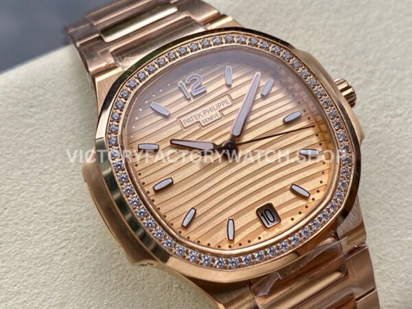 MS Factory Patek Philippe Nautilus 7118/1200R-010 35.2mm Full Rose Gold Diamond Bezel Champagne Dial