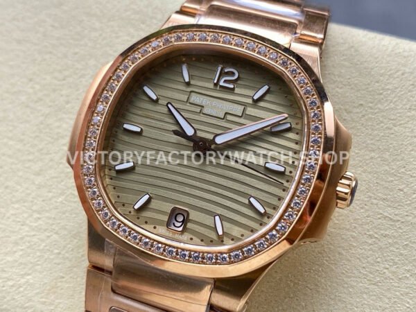 MS Factory Patek Philippe Nautilus 7118/1200R-010 35.2mm Full Rose Gold Diamond Bezel Gold Dial