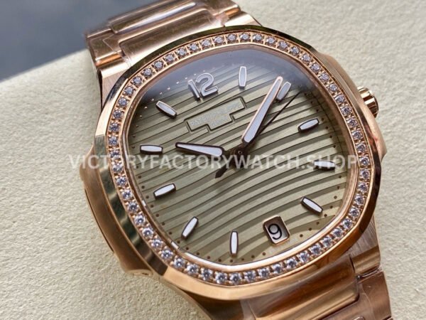 MS Factory Patek Philippe Nautilus 7118/1200R-010 35.2mm Full Rose Gold Diamond Bezel Gold Dial