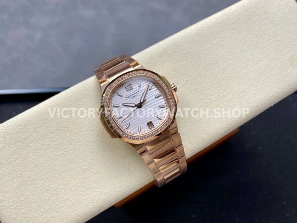 MS Factory Patek Philippe Nautilus 7118/1200R-011 35.2mm Full Rose Gold Diamond Bezel White Dial