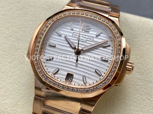 MS Factory Patek Philippe Nautilus 7118/1200R-011 35.2mm Full Rose Gold Diamond Bezel White Dial