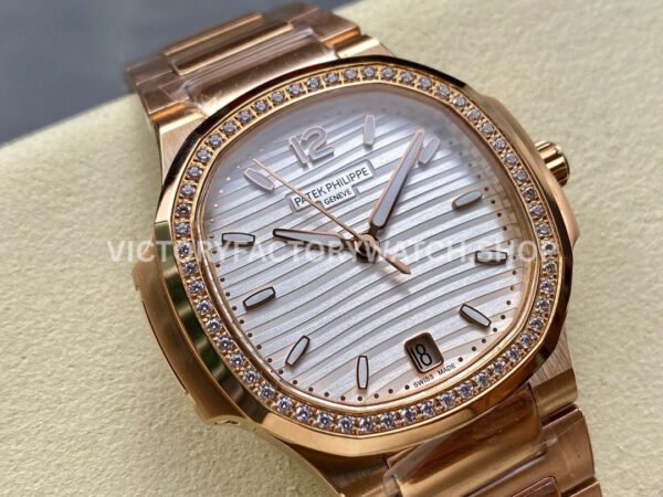 MS Factory Patek Philippe Nautilus 7118/1200R-011 35.2mm Full Rose Gold Diamond Bezel White Dial