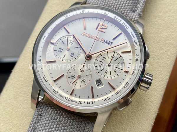 OMF Factory Audemars Piguet Code 11.59 26393CR.OO.A008KB.01 41mm Rose Gold&Steel Canvas Strap Silver Dial