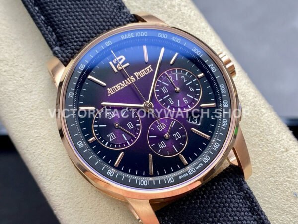 OMF Factory Audemars Piguet Code 11.59 26393OR.OO.A002KB.02 41mm Rose Gold Canvas Strap Purple Dial
