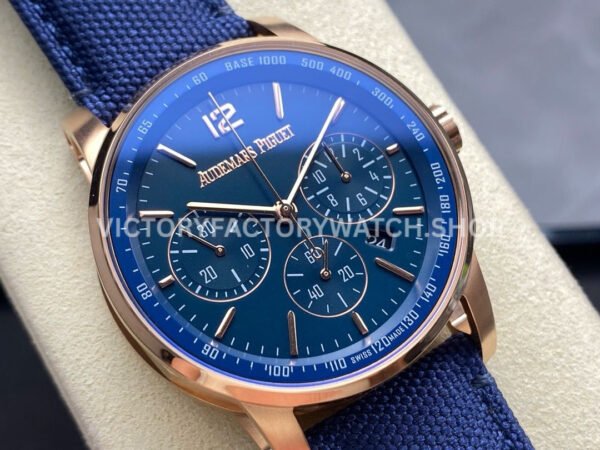 OMF Factory Audemars Piguet Code 11.59 26393OR.OO.A027KB.01 41mm Rose Gold Canvas Strap Blue Dial