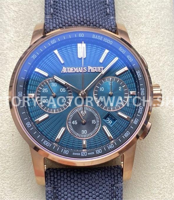 OMF Factory Audemars Piguet Code 11.59 26393OROOA348KB01 41mm Rose Gold Canvas Strap AP Code blue pattern dial rose gold