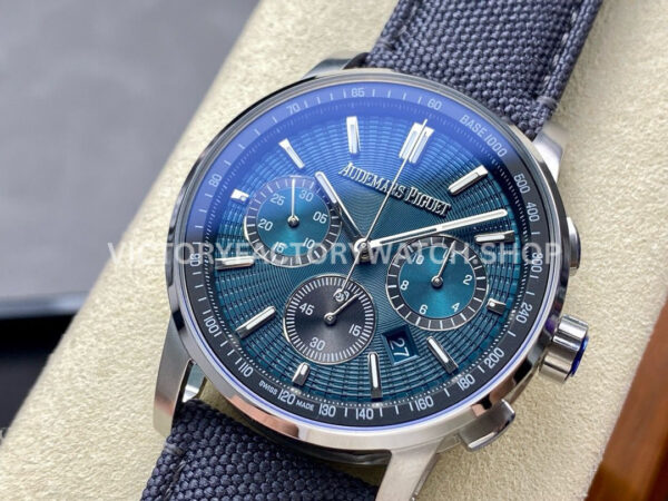 OMF Factory Audemars Piguet Code 11.59 26393STOOA348KB01 41mm Steel Canvas Strap Blue Dial (1) OMF Factory Audemars Piguet Code 11.59 26393ST.OO.A348KB.01 41mm Steel Canvas Strap Blue Dial