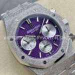 OMF Factory Frosted Audemars Piguet Royal Oak Chronograph 26240BCGG1 (6) OMF Factory Frosted Audemars Piguet Royal Oak Chronograph 26240BC.GG.1224BC.01 41mm Full Frosted White Gold Purple Dial