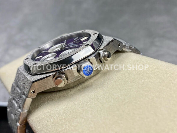 OMF Factory Frosted Audemars Piguet Royal Oak Chronograph 26240BCGG1 (9) OMF Factory Frosted Audemars Piguet Royal Oak Chronograph 26240BC.GG.1224BC.01 41mm Full Frosted White Gold Purple Dial