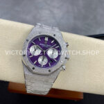 OMF Factory Frosted Audemars Piguet Royal Oak Chronograph 26240BCGG122 (1) OMF Factory Frosted Audemars Piguet Royal Oak Chronograph 26240BC.GG.1224BC.01 41mm Full Frosted White Gold Purple Dial