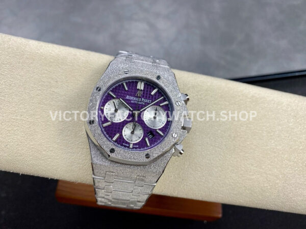 OMF Factory Frosted Audemars Piguet Royal Oak Chronograph 26240BCGG122 (1) OMF Factory Frosted Audemars Piguet Royal Oak Chronograph 26240BC.GG.1224BC.01 41mm Full Frosted White Gold Purple Dial