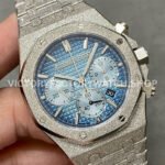 OMF Factory Frosted Audemars Piguet Royal Oak Chronograph 26240BC.GG.1324BC.02 41mm Full Frosted White Gold Blue Dial